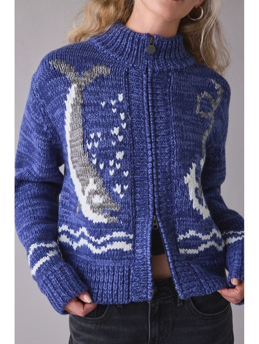 BDG Isla Sailboat Patterned Knit Zip-Up Sweater Sz.S NWT $99
